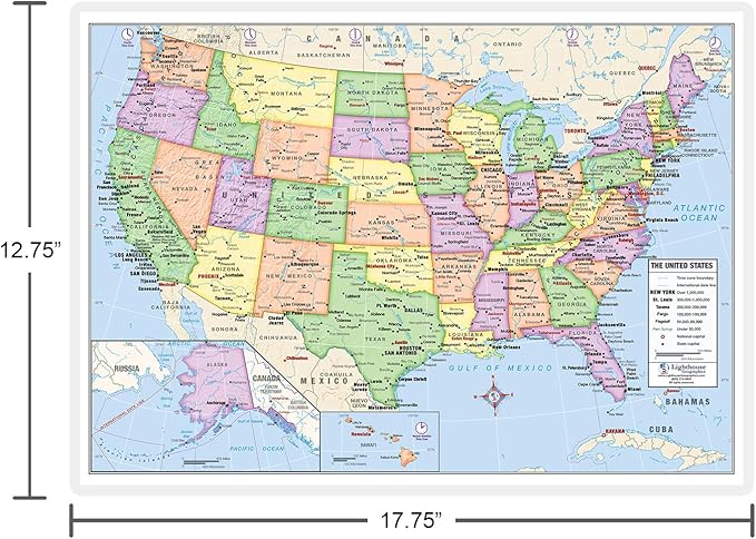 US and World Desk Map (13" x 18" Laminated) for Students, Home or Classroom Use by Lighthouse Geographics