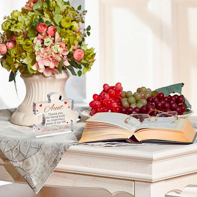 Aunt Gifts - Engraved Acrylic Block Puzzle Aunt Gift 3.35 x 2.76 inch - Cute Aunt Birthday Gifts, Auntie Cool Auntie Gifts, Aunt Gifts from Niece, Aunt Gifts from Nephew