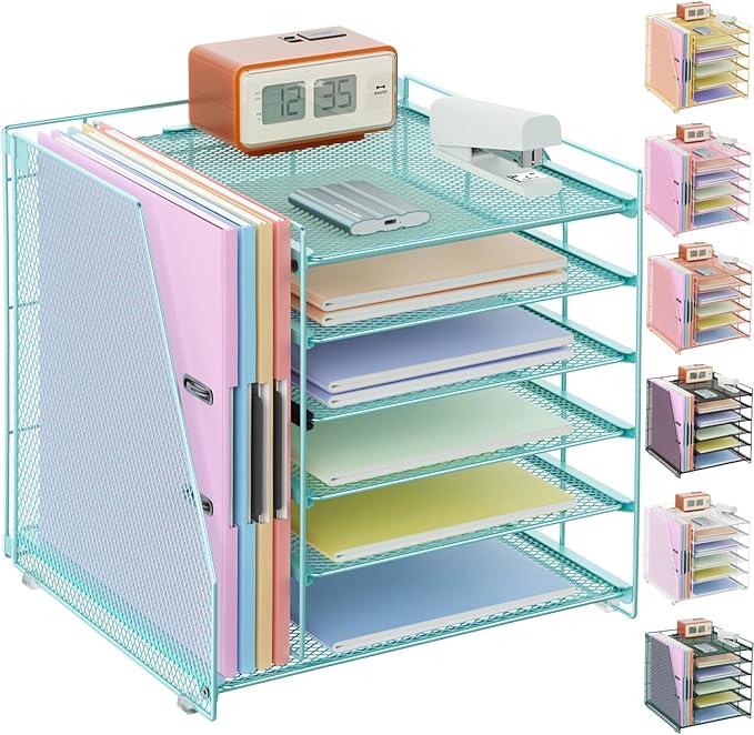 gianotter Desk Organizers and Accessories, 6-Tier Paper Organizer with Magazine rack, File Organizer for Desk, Office Desk Accessories & Workspace (Blue)
