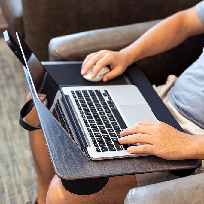 LAPGEAR Home Office Pro Lap Desk with Wrist Rest, Mouse Pad, and Phone Holder - Gray Woodgrain - Fits up to 15.6 Inch Laptops - Style No. 91595
