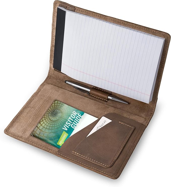 PEGAI Handmade 100% Leather Padfolio | Junior Legal Pad Folder Organizer for Business School Office Conference | Resume Interview Document Organizer Folio | Eriksen (Sand Brown)