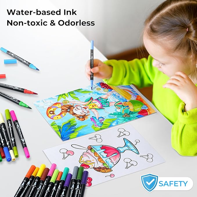 Ohuhu Markers: 160 Colors Brush Pens Dual Brush Fine Tip Drawing Pens Water-Based Coloring Markers for Calligraphy Bullet Journal with Carrying Case - Maui - Black