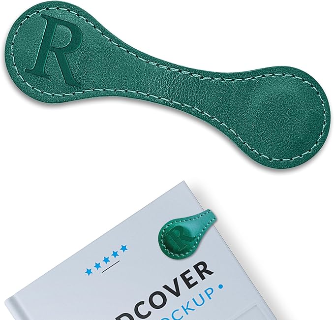 Personalized Leather Magnetic Bookmarks (1 Pack) Vintage Custom Engraved Initial ID Identification Book Marker Clip Gift for Book Lover Avid Readers (Letter R, Green)