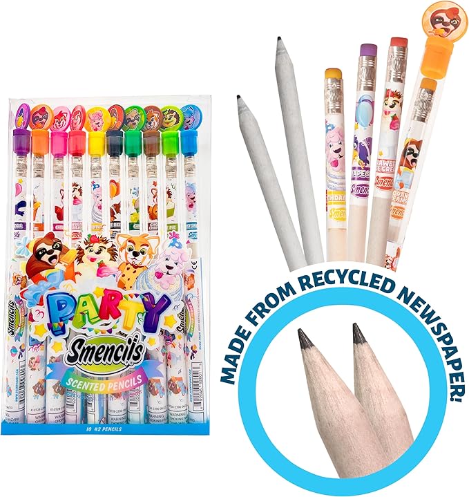Party Smencils - Patented Gourmet Scented Graphite HB #2 Pencils made from Recycled Newspapers, 10 Count, Gifts for Kids, School Supplies