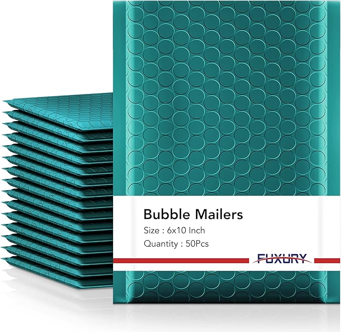 Fuxury Bubble Mailer 6x10 Inch Bubble Mailers 50 Pack Thick Padded Envelopes Usable Size 6x9" Water Resistant Mailers Shipping Envelopes for Small Business Mailing,Bulk Forest Green #0