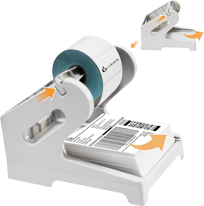 Guermok Thermal Shipping Label Holder for Rolls & Fan-Fold, Fragile Stickers for Shipping, Label Stand Desktop Printer Holder-Home Office Accessory- Sticker Dispenser for Holographic Vinyl