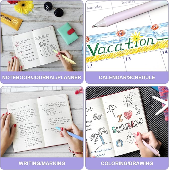 Retractable Gel Pens,8ct Black Ink 0.5mm Fine Point Pens Comfort Grip Smooth Writing Pens with Aesthetic Gradient Color Barrel for Journaling Note Taking Office School Supplies