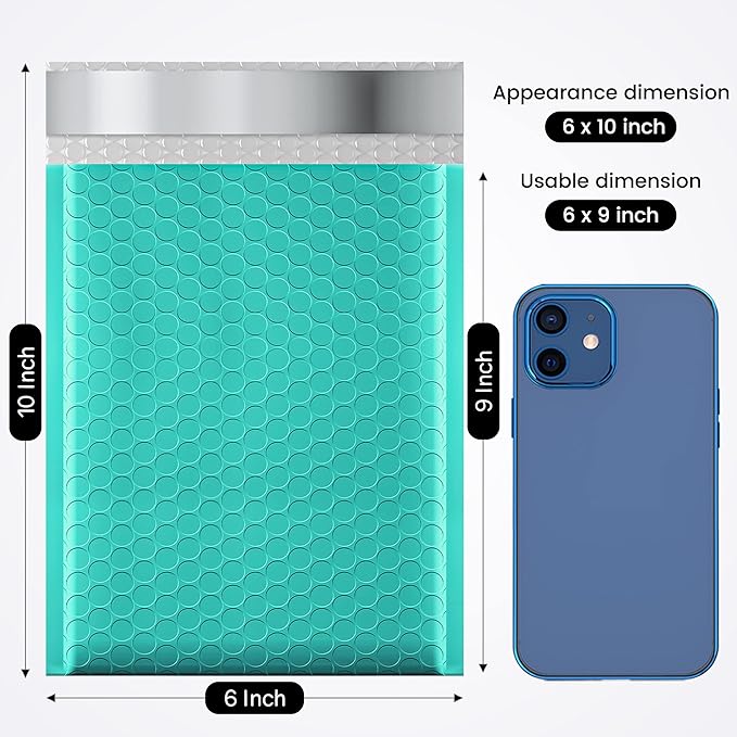 Fuxury Bubble Mailer, 6x10 Inch Bubble Mailers 50 Pack, Self-Seal Adhesive Padded Envelopes, Water Resistant Mailers, Shipping Envelopes for Packaging, Small Business, Mailing,Bulk Teal #0