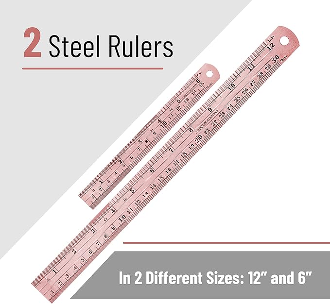 Mr. Pen- Steel Rulers, 2 Pack, 6" and 12", Rose Gold, 6 Inch Ruler Metal Rulers, Small Metal Ruler 6 Inch Metal Ruler Thin Flat, Stainless Steel Ruler 12 Inch, Centimeter Ruler, Steel Ruler 12 Inch