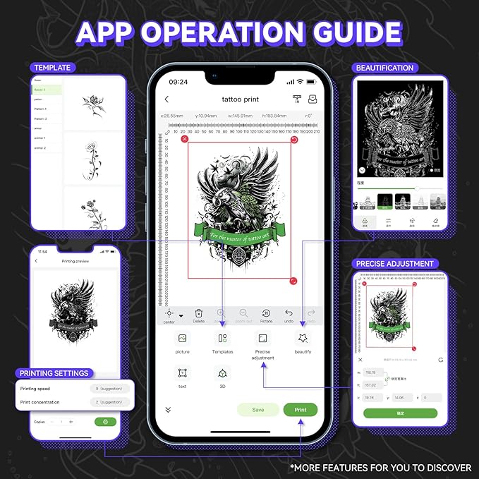 P90 Wireless Tattoo Stencil Printer - Professional & Beginner Friendly, Bluetooth & USB Connectivity, Free Stencil Paper Included