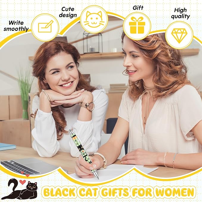 Ireer 8 Pcs Ballpoint Pens for Women 1.00 mm Cute Black Ink Fancy Pens Fine Point Smooth Writing for Journaling Aesthetic Office Supplies (Black Cat)