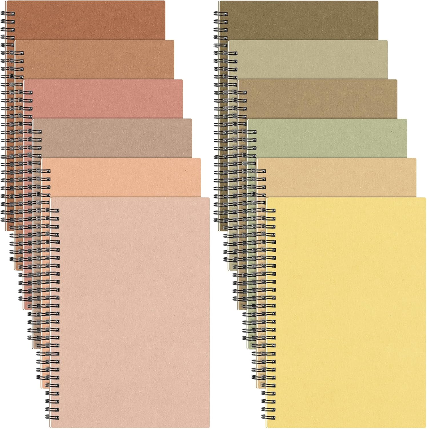 Fuutreo 12 Pcs Spiral Notebook for Work A5 8.3 x 5.7 Inch College Ruled Spiral Journal Notebook Kraft Cover Notebook Ruled Paper, 12 Color, 60 Sheets, 120 Pages for Office School (Vibrant Color)