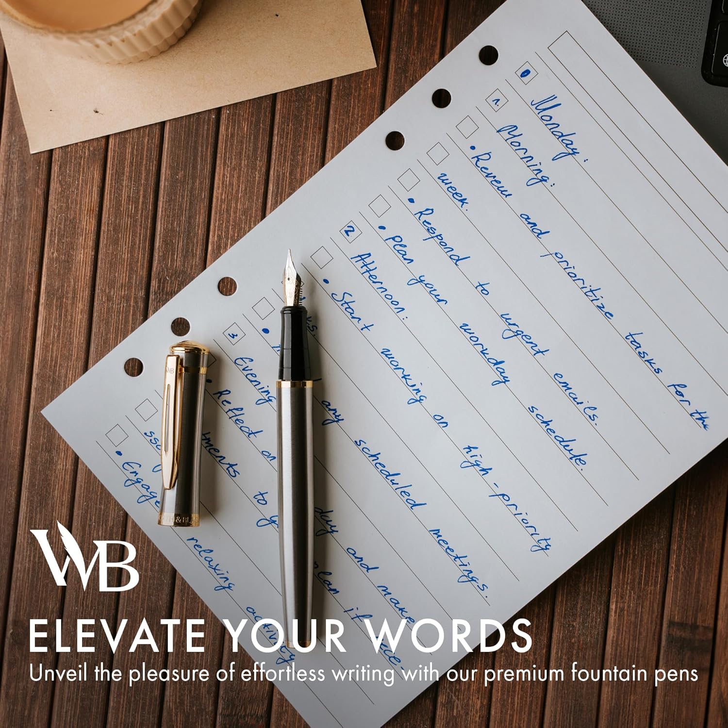 Wordsworth & Black Fountain Pen Set, 18K Gilded Medium Nib, Includes 24 Pack Ink Cartridges, Ink Refill Converter & Gift Pouch, Gold Finish, Calligraphy, [Silver Gold], Perfect for Men & Women