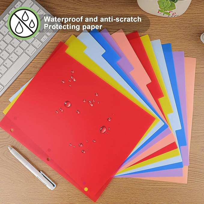 HABGP 12 Tab Dividers for 3 Ring Binder, 12 Pcs Multicolor 3 Ring Binder Dividers with Tabs, Page Folder Dividers, Plastic Tabbed File Dividers with Tabs, Three Ring Binder Index Dividers, 1 Set