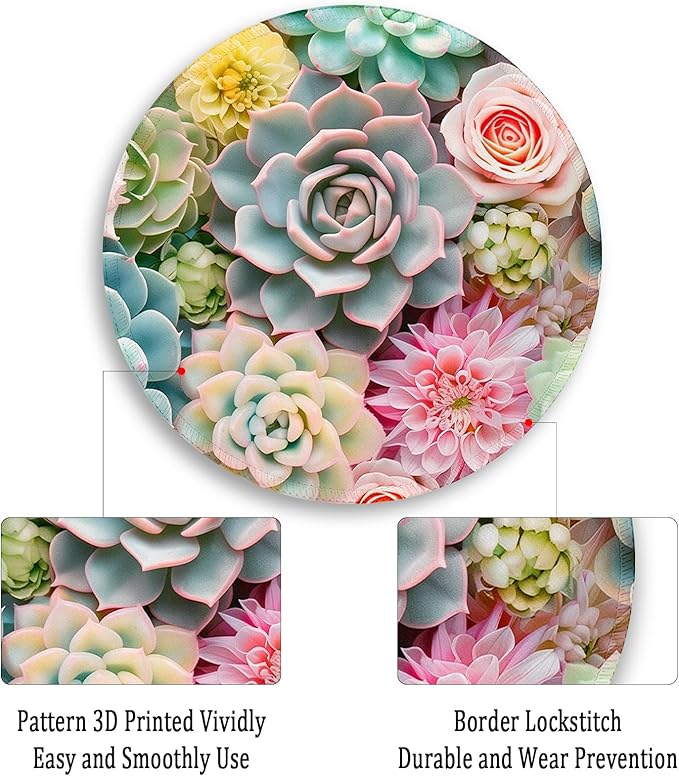 Gctriki Succulents Mouse Pad, Cute Small Mouse Pads for Desk, Botanical Round Travel Mousepad for Wireless Mouse Gaming Work, Comfortable Computer Mouse Mat for Laptop, Home Office Desk Accessories
