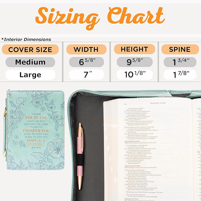 Christian Art Gifts Faux Leather Fashion Bible Cover: I Know The Plans I Have for You - Jeremiah 29:11 Inspirational Bible Verse, Debossed Floral Teal Design, Medium