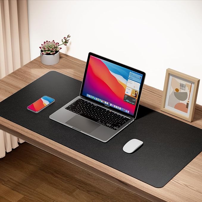 Boutilon Leather Desk Pad 30" x14",Non-Slip Mouse Pad,Office Desk Mat,Waterprooft PU Leather Desk Blotter,Desk Pad Protector,Desk Writing Pad for Home Office Decor (M-Black)