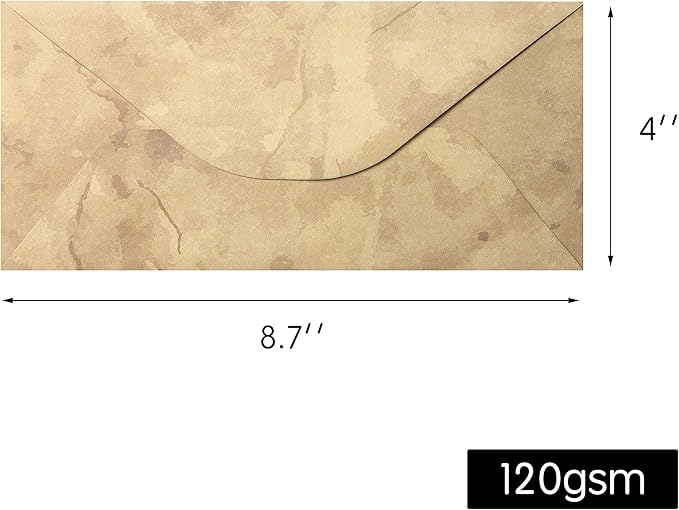 Vintage Envelopes - Classic Aged Envelopes in 6 Unique Designs - Old Looking, Antique Style - 4 x 8.7 inches (48 Pack)