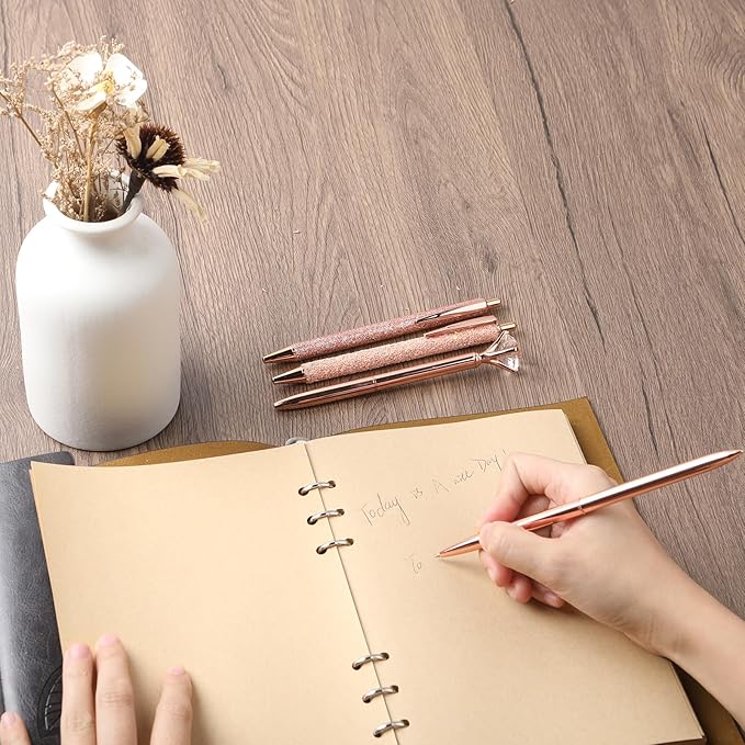amassan 4Pcs Ballpoint Pens Set, Cute Pens with Crystal Diamond for Journaling, Black Ink Pen Gifts for Wedding Office Desk Supplies, Sand Glitter Pen for Women Office Decor