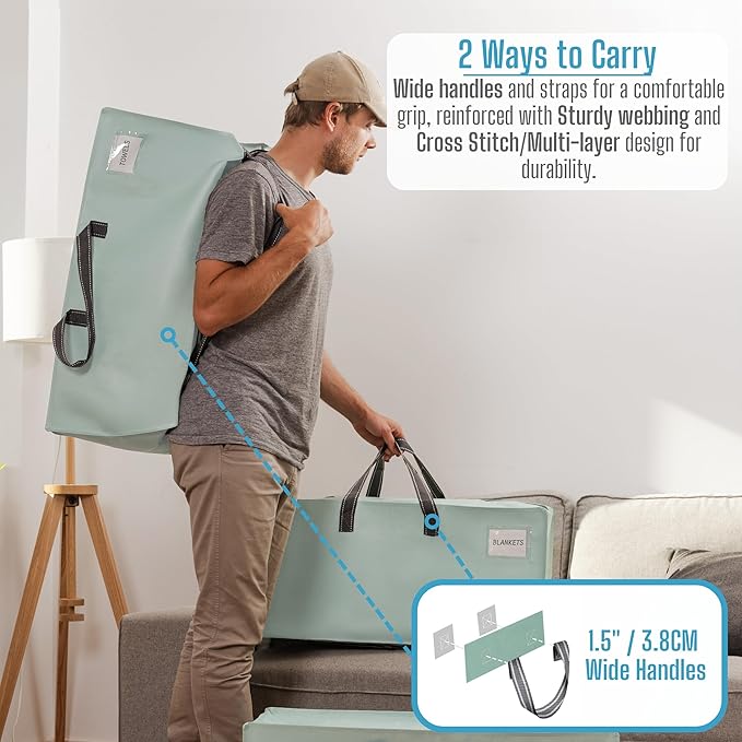 VENO 4 Pack Moving Bags w/Backpack Straps, Moving Boxes & Storage Bins Alternative, Packing Supplies, Camping Accessories Totes, Dorm Room Essentials Storage Bags (Light Green Matte, 4 Pack)