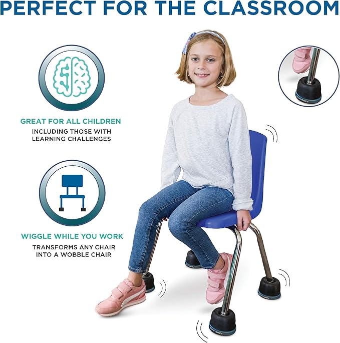 Bouncyband Wiggle Wobble Chair Feet – Transform a Standard School Chair into a Wobble Chair – Chair Feet for Classroom Help Improve Concentration and Calm Children Aged 3+