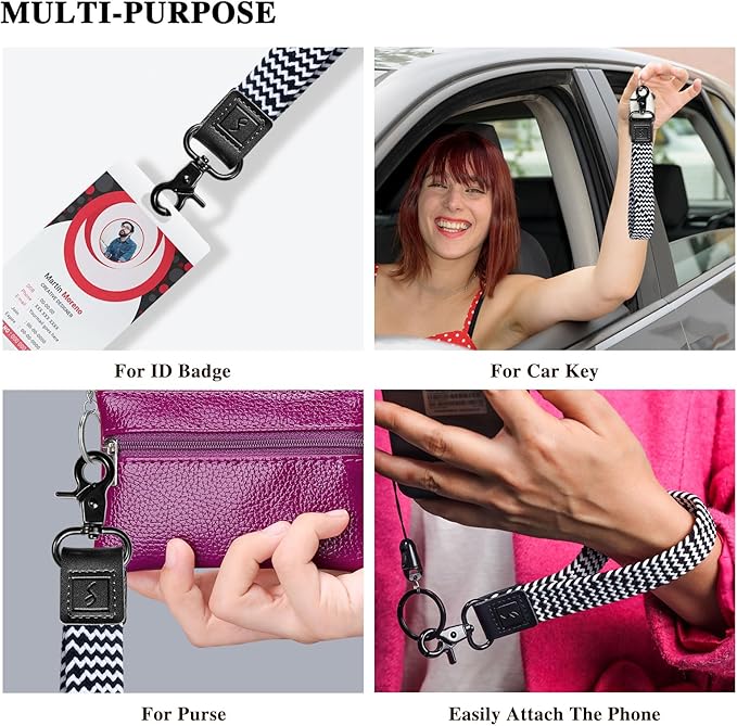 Fishent Stretchy Wristlet Keychain,Braided Cute Wrist Lanyards for Keys, Key Chain Holder for Women Men, Wrist Strap Keychain for Car Keys Phone Camera Wallet ID Badges Card (Zebra)