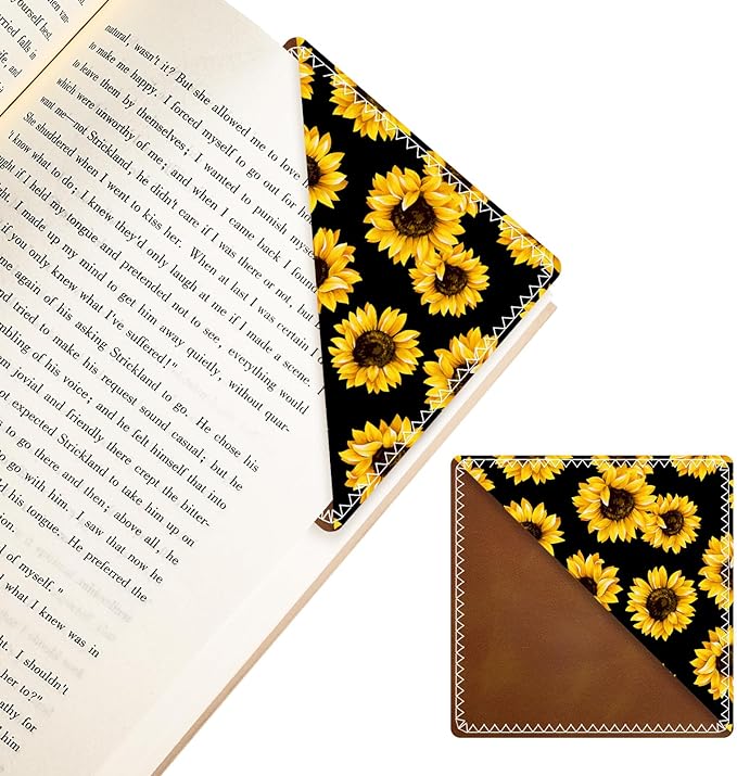 Personalized Leather Bookmarks, Fun & Cute Book Accessories for Reading Lovers, Unbreakable Page Markers for Women Men Girls Boys Student Teacher Kids Retirement Birthday Gifts (Cute Sunflower)