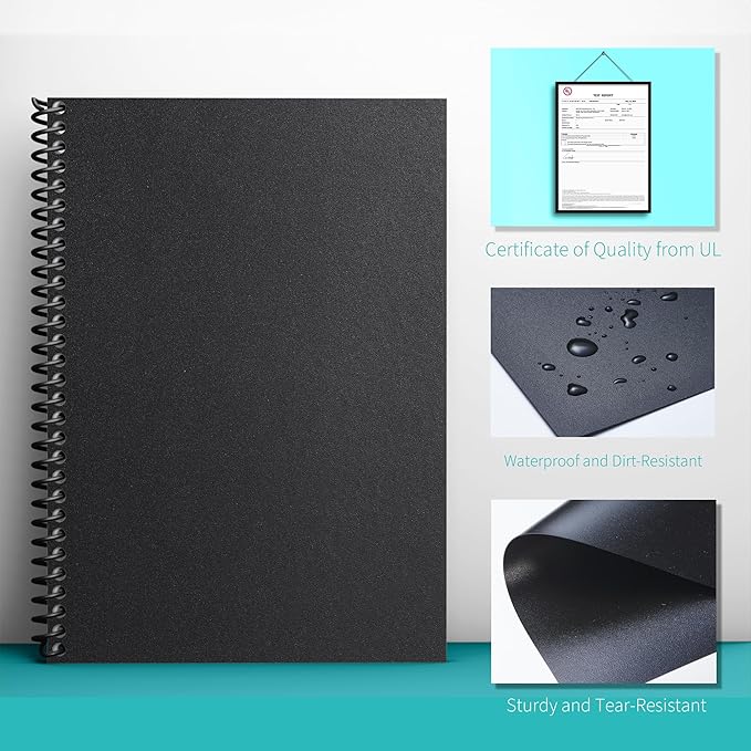 Binditek 100 Pack 12 Mil Sand-Textured Polycover - Plastic Binding Cover for Letter Size - Lightly Textured Sand Finish - Business Reports and Proposals - Square Corners, Un-Punched, Black