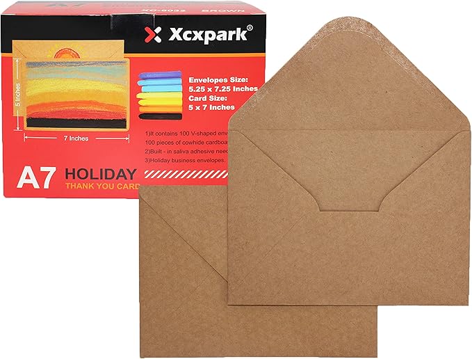 100 Qty 5.25 x 7.25 inches Printable A7 Invitation Envelopes & 100 Qty Flat Cards, Self Seal 120GSM Brown Kraft Paper Envelopes for Invitations, Papers, Photos, Documents, Wedding