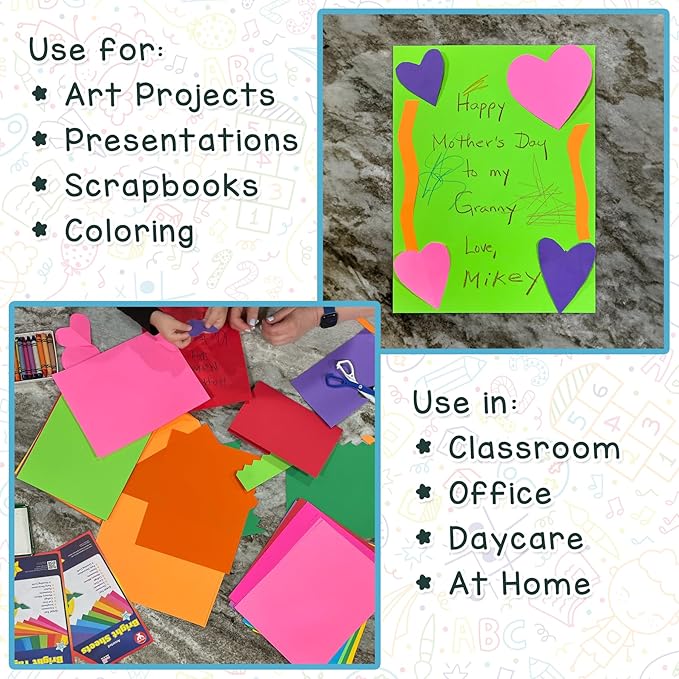 Hygloss Assorted Bright Colored Paper - 24 lb, 89 GSM, Acid-Free, Fade-Resistant, 8.5x11-Inch Letter Size Color Copy Paper, 240 Sheets, 12 Colors