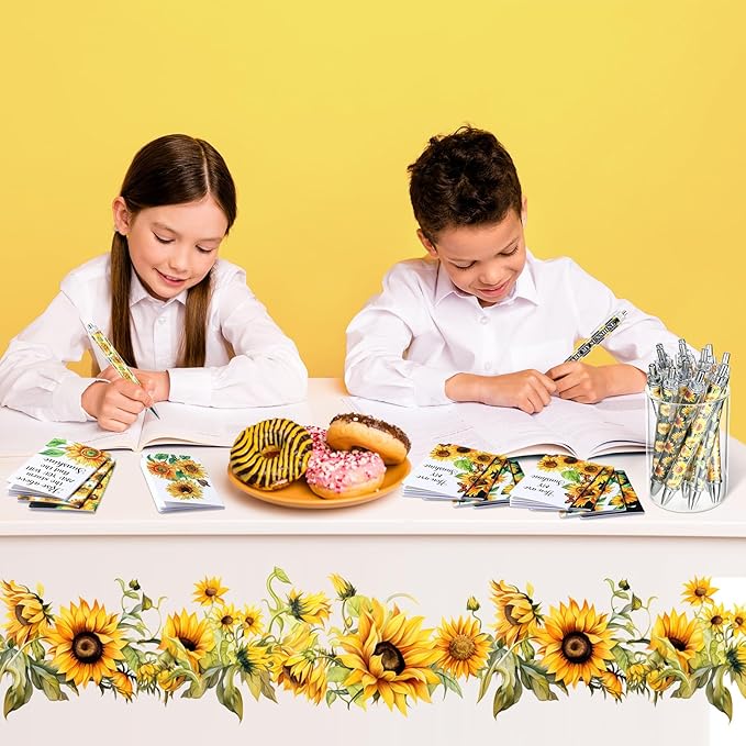 Pasimy 48 Pcs Sunflower Notebooks and Pen Set, Sunflower Mini Notepad Sunflower Party Ballpoint Pen Vintage Sunflower Gift Favor for Office Home Summer Sunflower Birthday Party Gift Supplies Decor