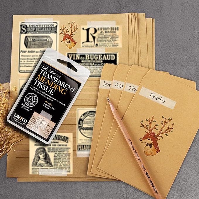 Lineco Archival Document Repair Tape, Repairs Paper Documents, Book Pages, Maps, Ephemera, Photos and Printed Artwork. Ideal for Family Archivist, Acid-Free Translucent Tape 0.5" x 12', Pack of 1