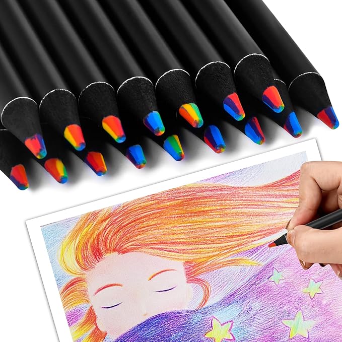 7 Color in 1 Rainbow Colored Pencils, Black Wooden Pencils, Multicolored Art Supplies for Coloring Drawing Sketching, Pre-sharpened 16Pcs