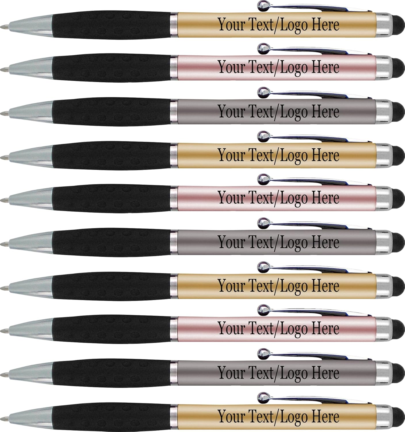 Personalized Pens With your Custom Logo or Text-600 Pack Bulk-for Businesses, Parties, and Events, 2 in 1 Ballpoint Pen & Stylus for Touchscreen Devices, Light Assorted Barrels, Black Ink