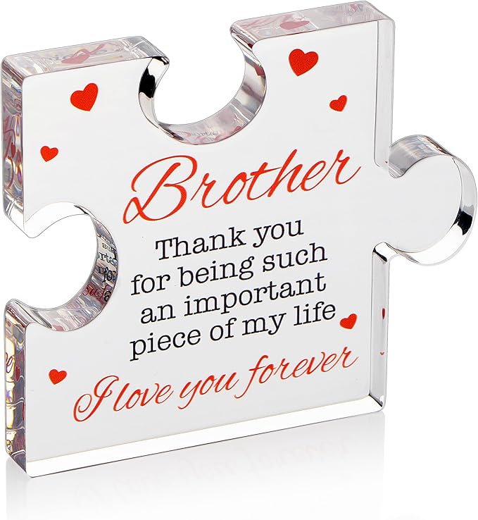 Brother Gifts - Engraved Acrylic Block Puzzle Brother Gift 4.1 x 3.5 inch - Cool Brother Gifts from Sister, Brother - Paperweights Birthday, Christmas, Graduation Gifts for Big Brother, Little Brother