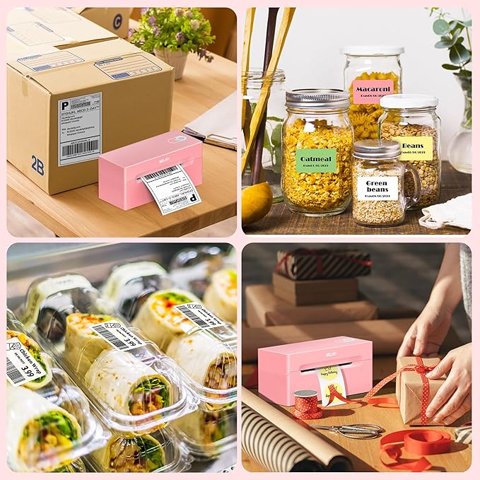 Nelko Bluetooth Thermal Shipping Label Printer, Wireless 4x6 Shipping Label Printer for Shipping Packages, Support Android, iPhone and Windows, Widely Used for Amazon, Ebay, Shopify (Pink)