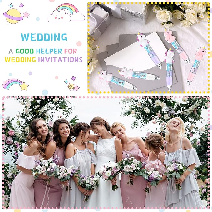 Chinco 12 Pieces Retractable Unicorn Pens 4-in-1 Multicolor Ballpoint Pen Unicorn Candy Party Favor Colored Ink Mini Party Favors for Girls Kids Classroom Prizes Birthday Gifts(Fat Unicorn)