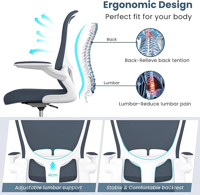 Drafting Chair, Tall Office Chair with Flip-up Armrests Executive Ergonomic Computer Standing Desk Chair, Office Drafting Chair with Lumbar Support and Adjustable Footrest Ring