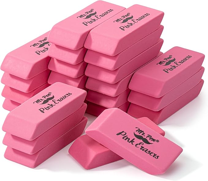 Mr. Pen- Pink Pencil Eraser, 24 Pack, Mr Pen Erasers for Pencils, Large Eraser, Block Erasers for School