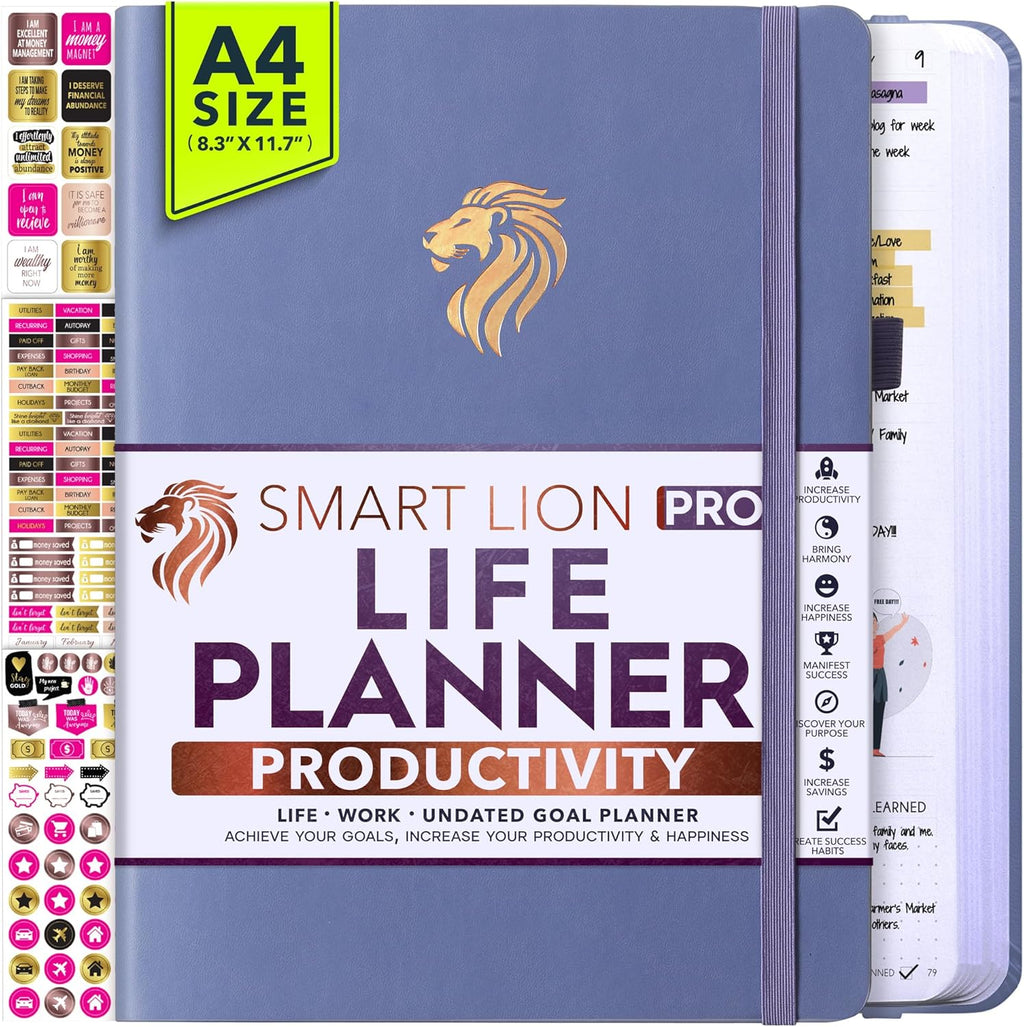 Life Planner - Undated Daily, Weekly & Monthly Planner with Budget Section | A 12 Month Journey to Increase Productivity & Happiness | Life Organizer & Gratitude Journal - Horizontal Format