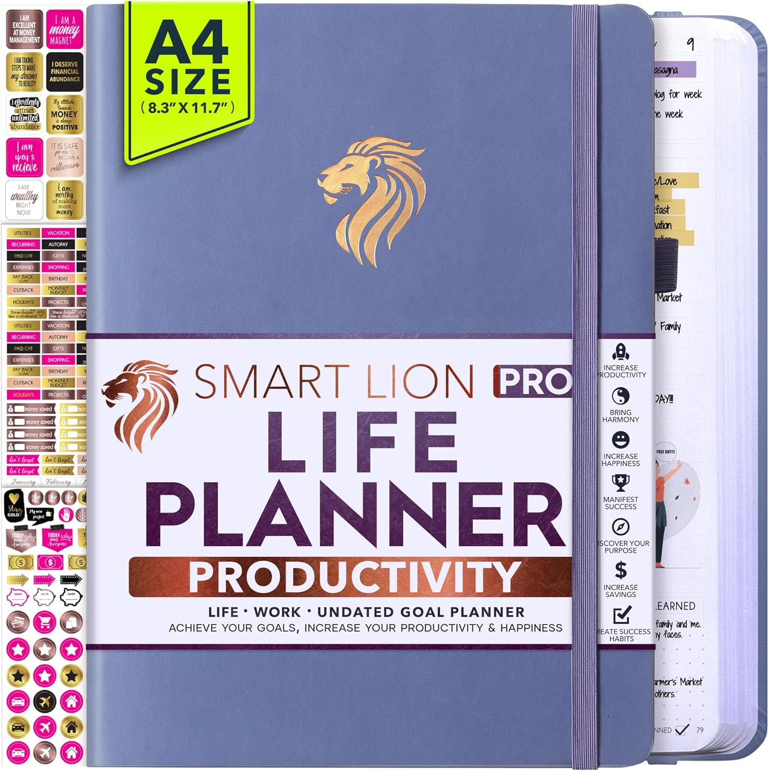 Life Planner - Undated Daily, Weekly & Monthly Planner with Budget Section | A 12 Month Journey to Increase Productivity & Happiness | Life Organizer & Gratitude Journal - Horizontal Format
