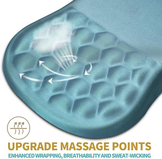 Hokafenle Ergonomic Mouse Pad Wrist Support with Massage Design, Wrist Rest Pain Relief Mousepad with Memory Foam&Non-Slip PU Base, Mouse Pads for Wireless Mouse & Desk (12x8 inch,Light Blue)