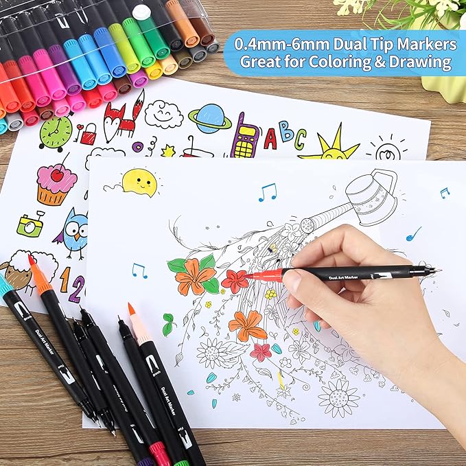 Brush Markers for Adults Coloring,36 Colors Art Markers Colored Pens for Bullet Journaling Note Taking Drawing Calligraphy Lettering,Art School Supplies