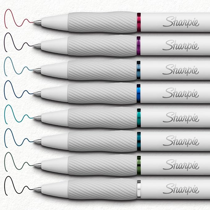 Sharpie S-Gel Pens, Fashion Barrel Gel Pens, Pearl White Body, Medium (0.7mm) Point, Bold Ink Colors, 8 Count
