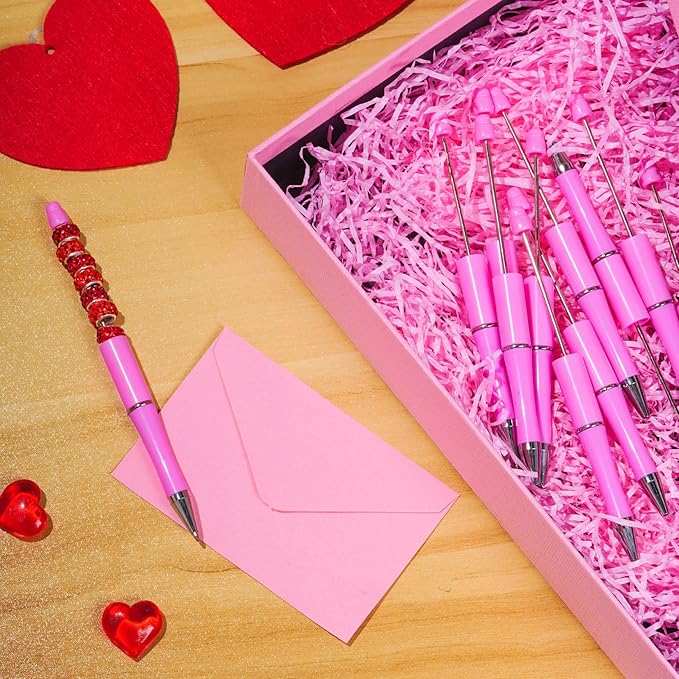 jiebor 30Pcs Pink Beadable Pens Valentines Day Plastic Bead Pen Black Ink Ballpoint Pens Diy Pens Cute Cool Pens for Teacher Bridal Graduation Gift Office Supplies