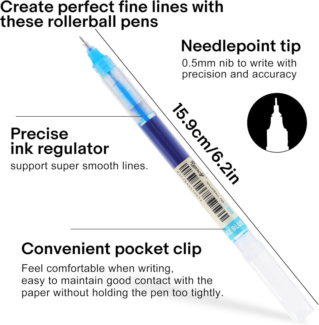 RIANCY Liquid Ink Rollerball Gel Pens, 0.5mm Extra Fine Point Tip, 12ct Assorted Colors, Smooth Writing No Smear No Bleed, Vibrant for Journaling, Drawing, Sketching, School Notes & Art Supplies