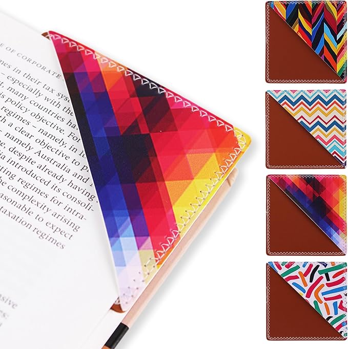 4 Pieces Leather Bookmarks, Cute Book Accessories for Reading Lovers, Page Markers for Women Girls Men Boys Student Teacher Retirement Birthday Gift (Abstract Colors)
