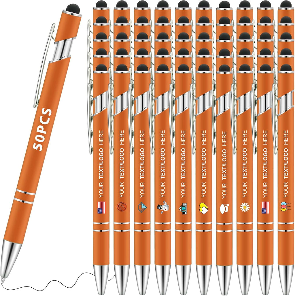 Personalized Pens 50pcs with Stylus Custom Ballpoint Pens in Bulk Engraved with Logo Text Personalized Bulk Black Ink for Office College Business