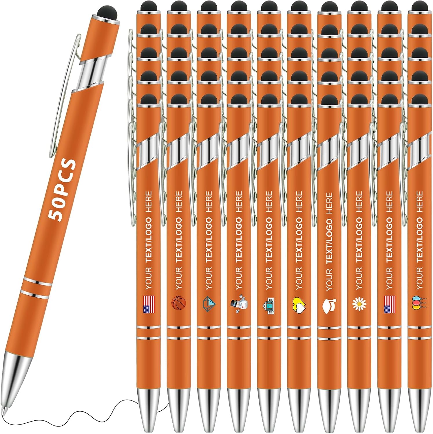 Personalized Pens 50pcs with Stylus Custom Ballpoint Pens in Bulk Engraved with Logo Text Personalized Bulk Black Ink for Office College Business