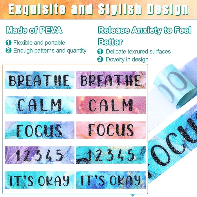 Laumoi 50 Pcs Anxiety Sensory Stickers Textured Calming Strips Tactile Rough Sensory Calm Stickers Adhesive Textured Tape Fidget Pack Anti Stress Strips for Adults(Marble Style)